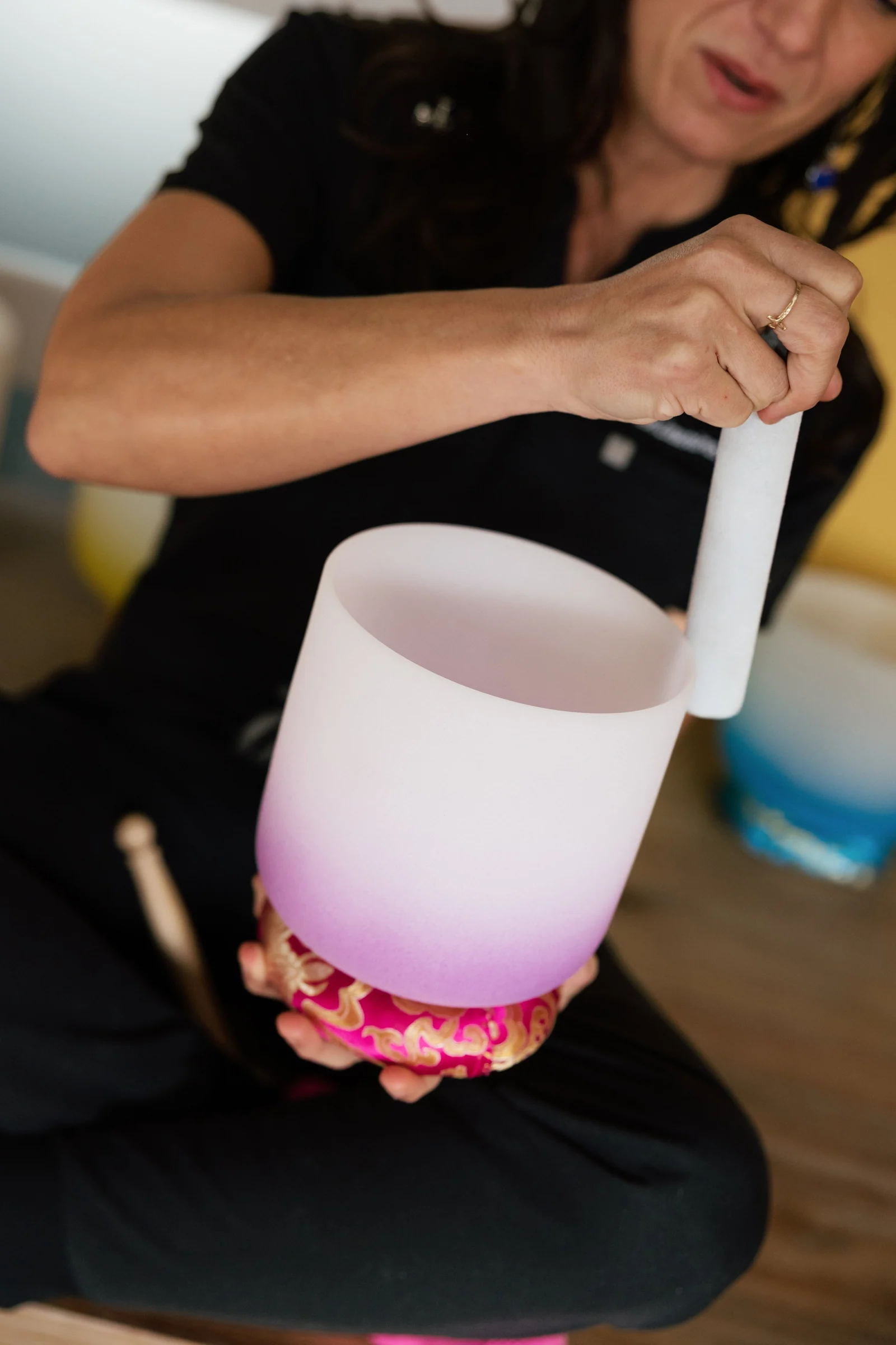 A singing bowl used in a sound experience.